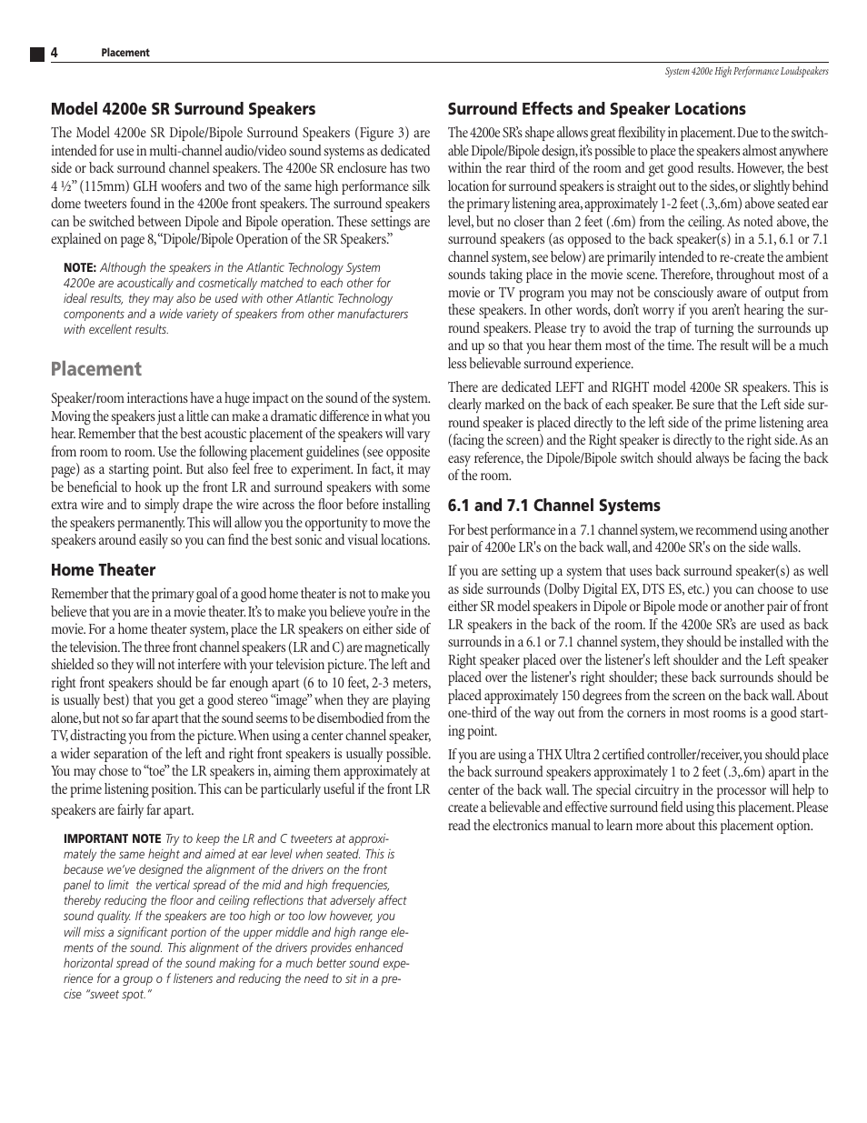 Placement | Atlantic Technology 4200e THX User Manual | Page 4 / 12