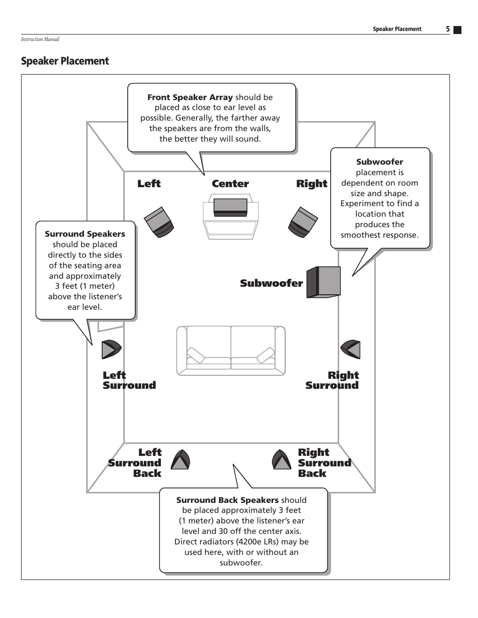 Speaker placement | Atlantic Technology 4200e THX User Manual | Page 5 / 12
