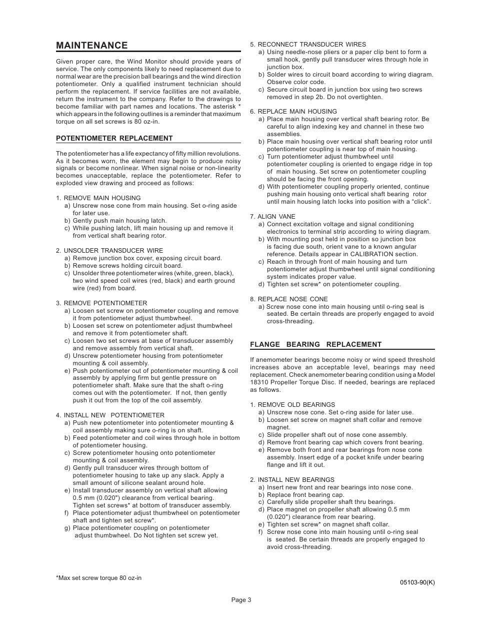 Maintenance | Young Wind Monitor Model 05103 User Manual | Page 4 / 11