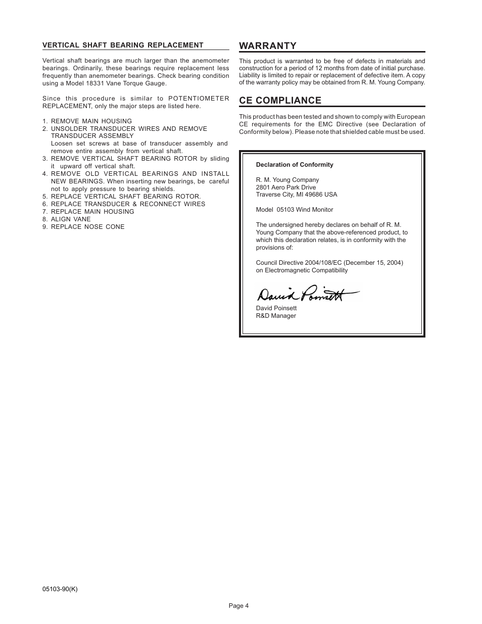 Warranty, Ce compliance | Young Wind Monitor Model 05103 User Manual | Page 5 / 11