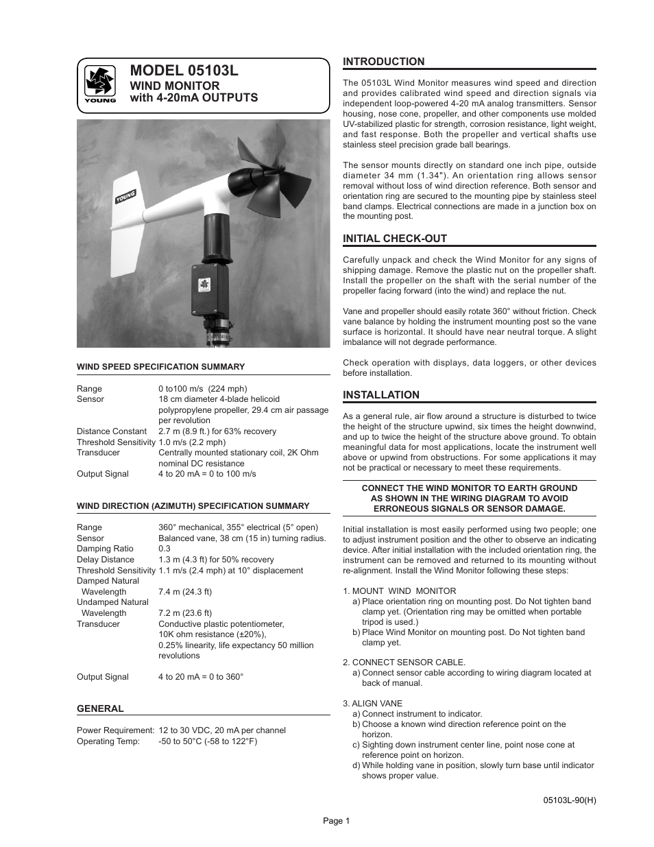 Wind monitor with 4-20ma outputs | Young Wind Monitor Model 05103L User Manual | Page 2 / 9