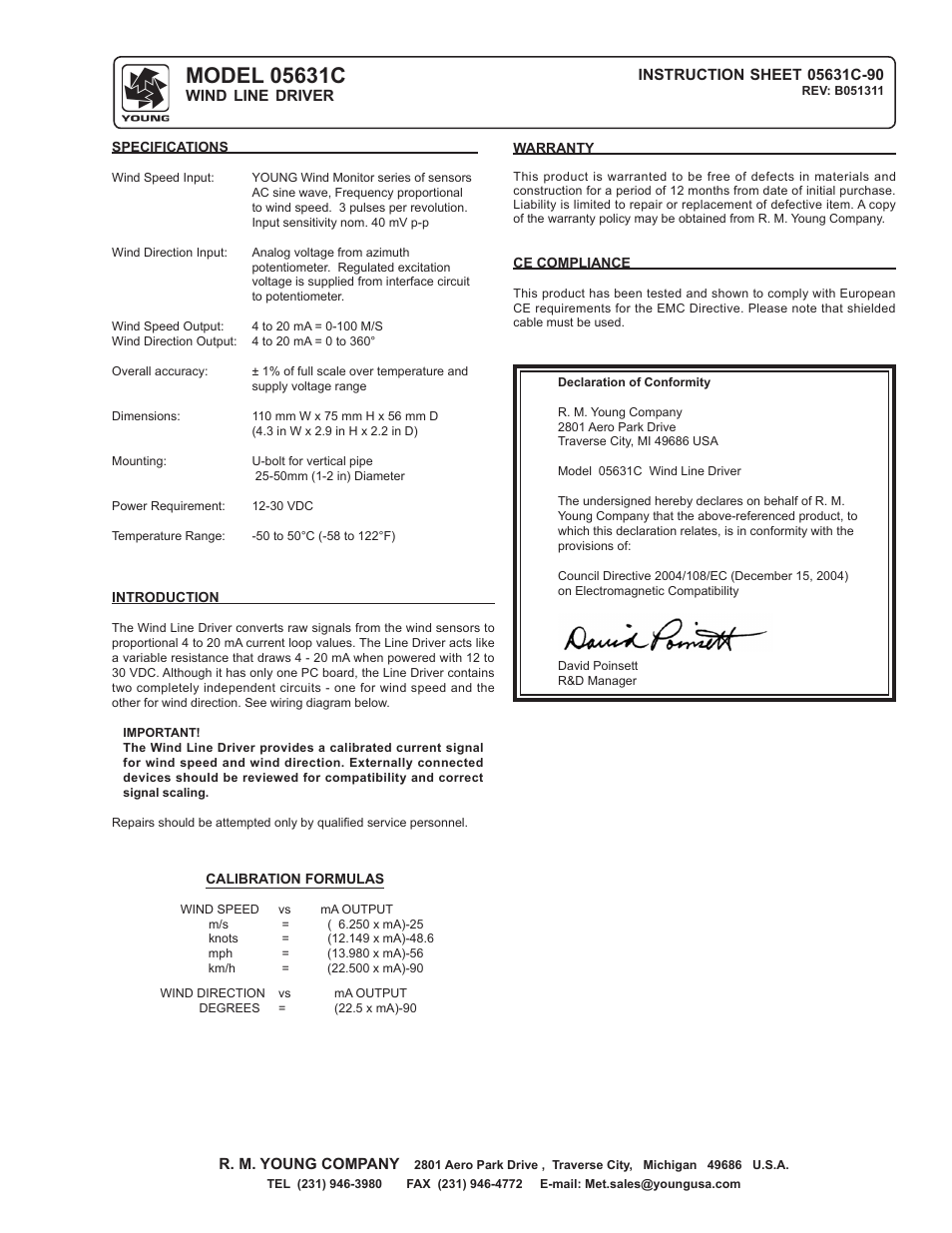 Young Voltage & Current Interfaces 05631C User Manual | 2 pages