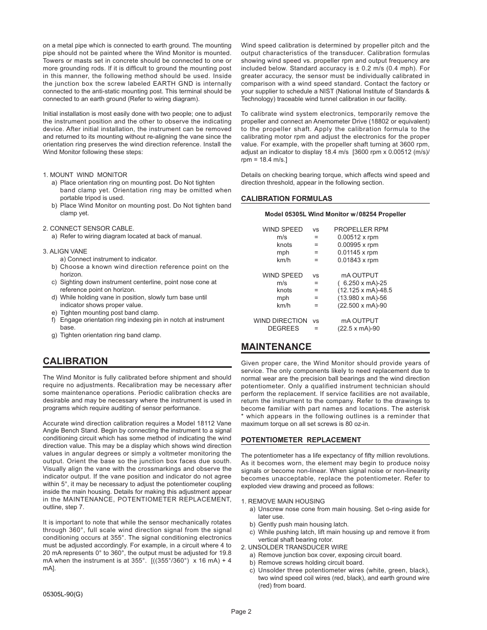 Calibration, Maintenance | Young AQ Wind Monitor Meets EPA - PSD Model 05305 User Manual | Page 3 / 11