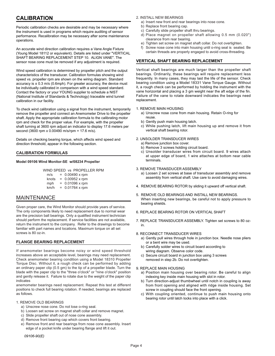 Calibration, Maintenance | Young Serial Output Wind Monitor Model 09106 User Manual | Page 5 / 11