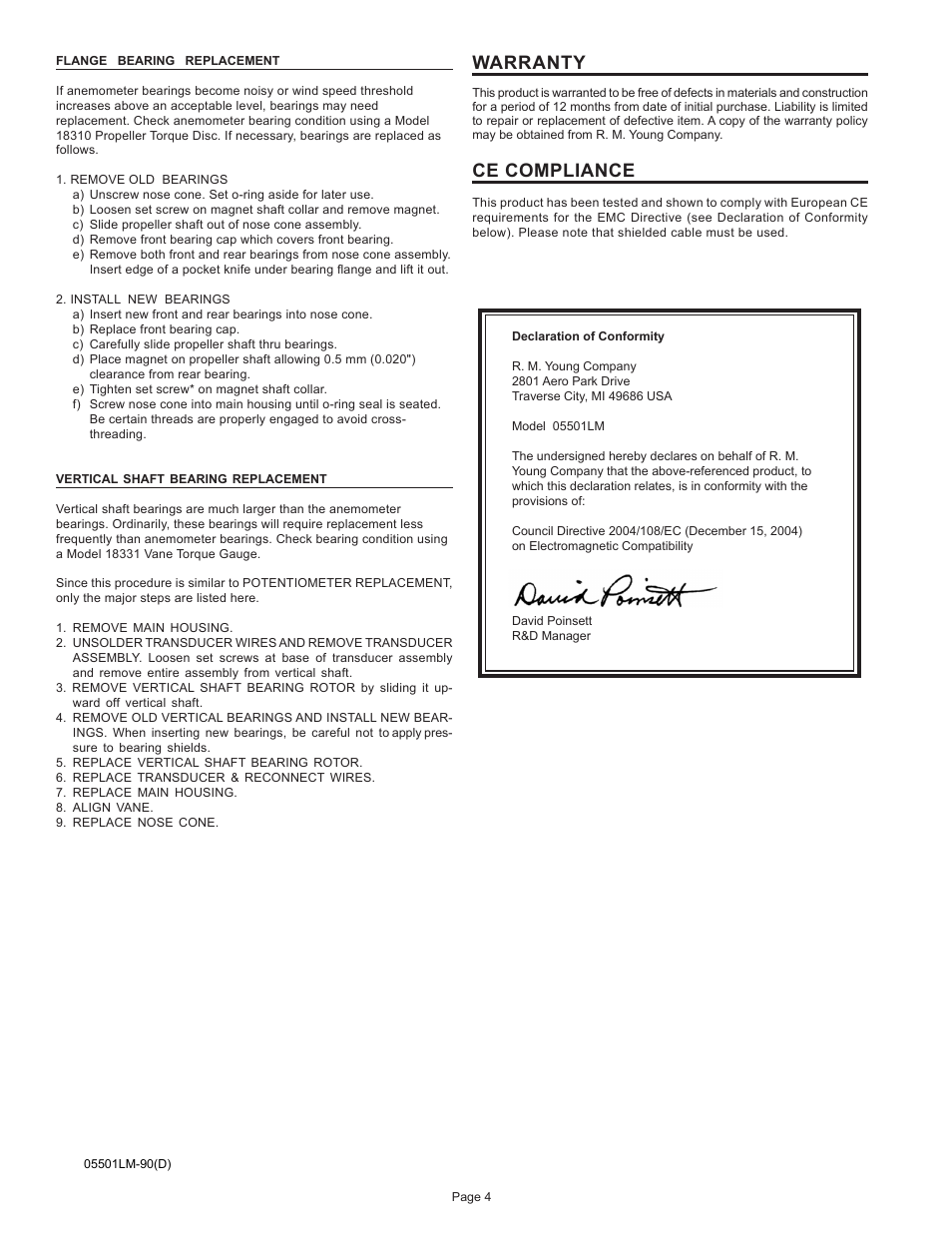 Warranty, Ce compliance | Young Intrinsically Safe Wind Monitor Model 05501 User Manual | Page 5 / 8