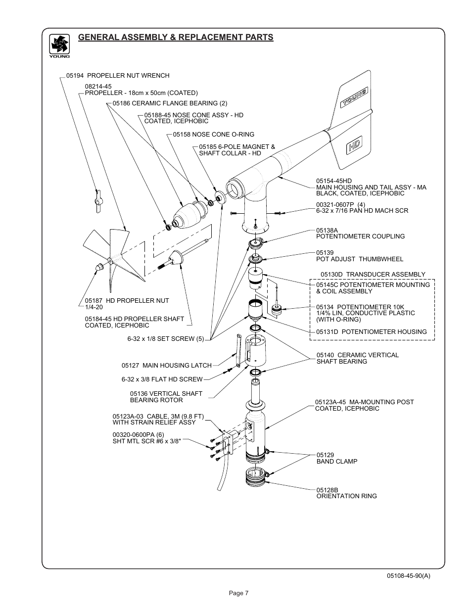 General assembly & replacement parts | Young Heavy Duty Wind Monitor-HD-Alpine Model 05108-45 User Manual | Page 8 / 11