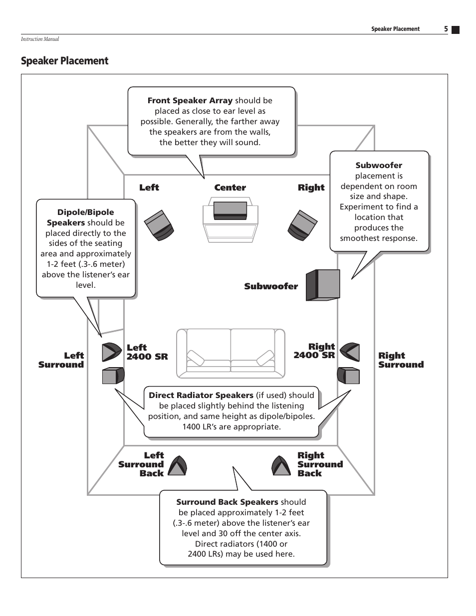 Speaker placement | Atlantic Technology 1400 User Manual | Page 5 / 12