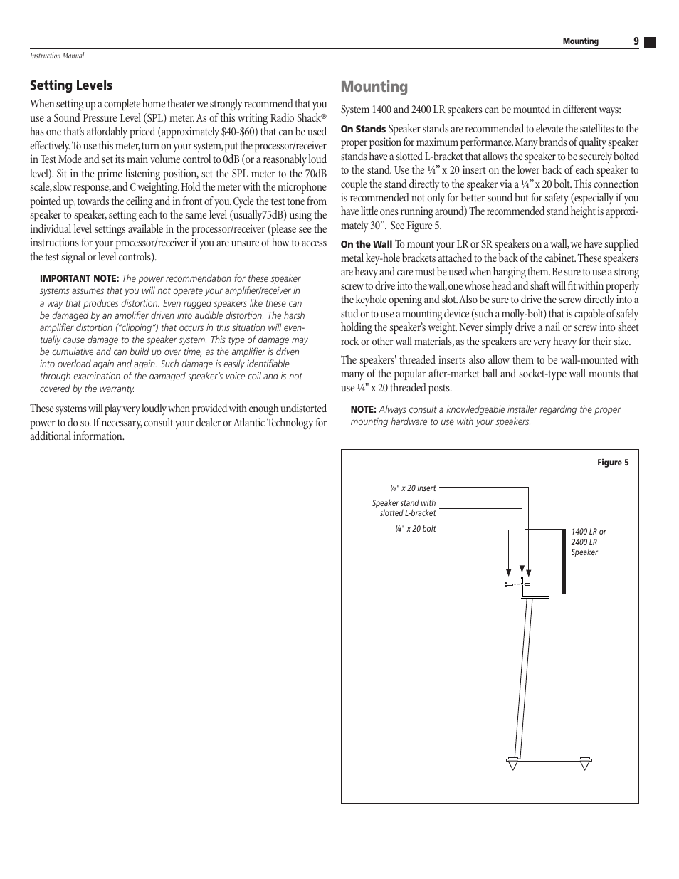 Mounting, Setting levels | Atlantic Technology 1400 User Manual | Page 9 / 12