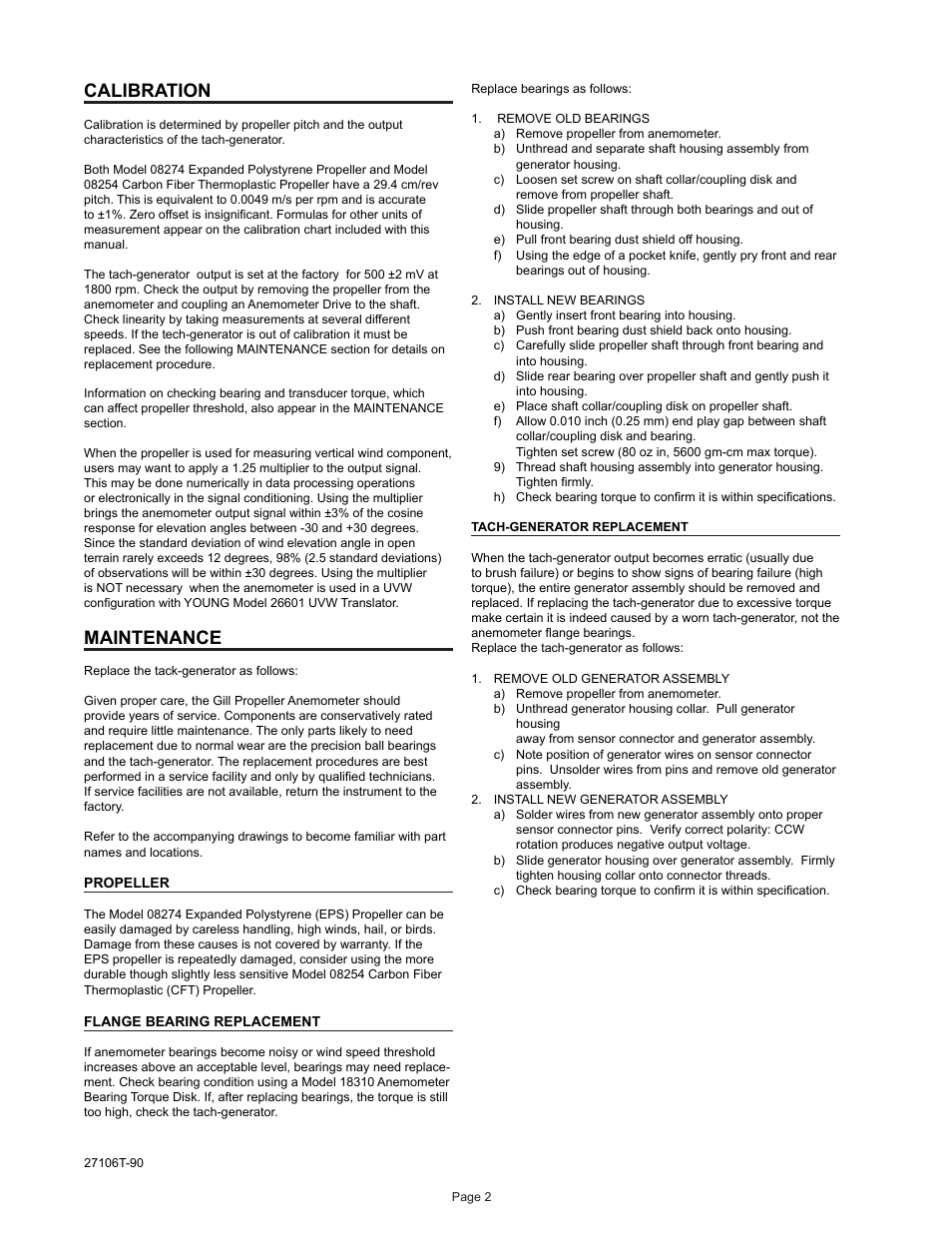 Calibration, Maintenance | Young Gill Propeller Anemometer Models 27106T User Manual | Page 3 / 8