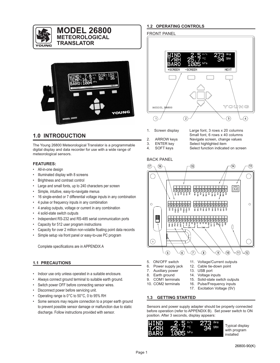 Meteorological translator 1.0 introduction | Young Meteorological Translator Model 26800 User Manual | Page 2 / 28