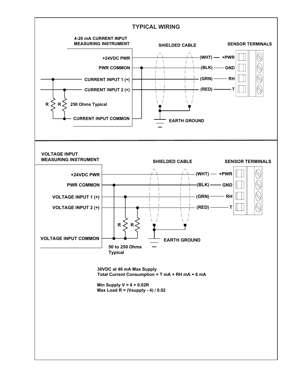 Typical wiring | Young Sensors Relative Humidity & Temperature Probes Models 41382LC2 User Manual | Page 2 / 2