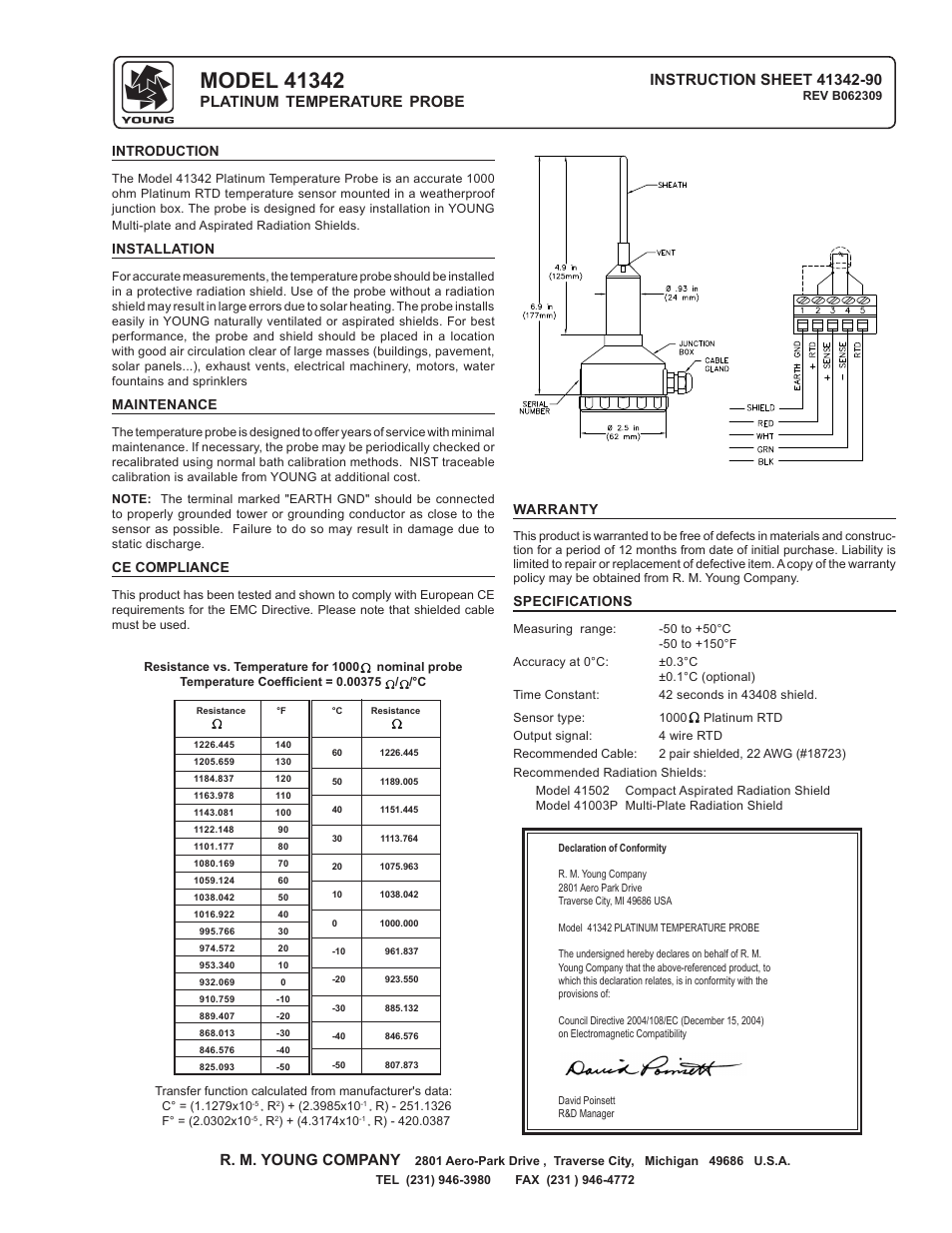 Young Sensors Relative Humidity & Temperature Probes Models 41342 User Manual | 1 page