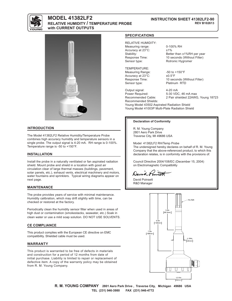 Young Sensors Relative Humidity & Temperature Probes Models 41382LF2 User Manual | 2 pages