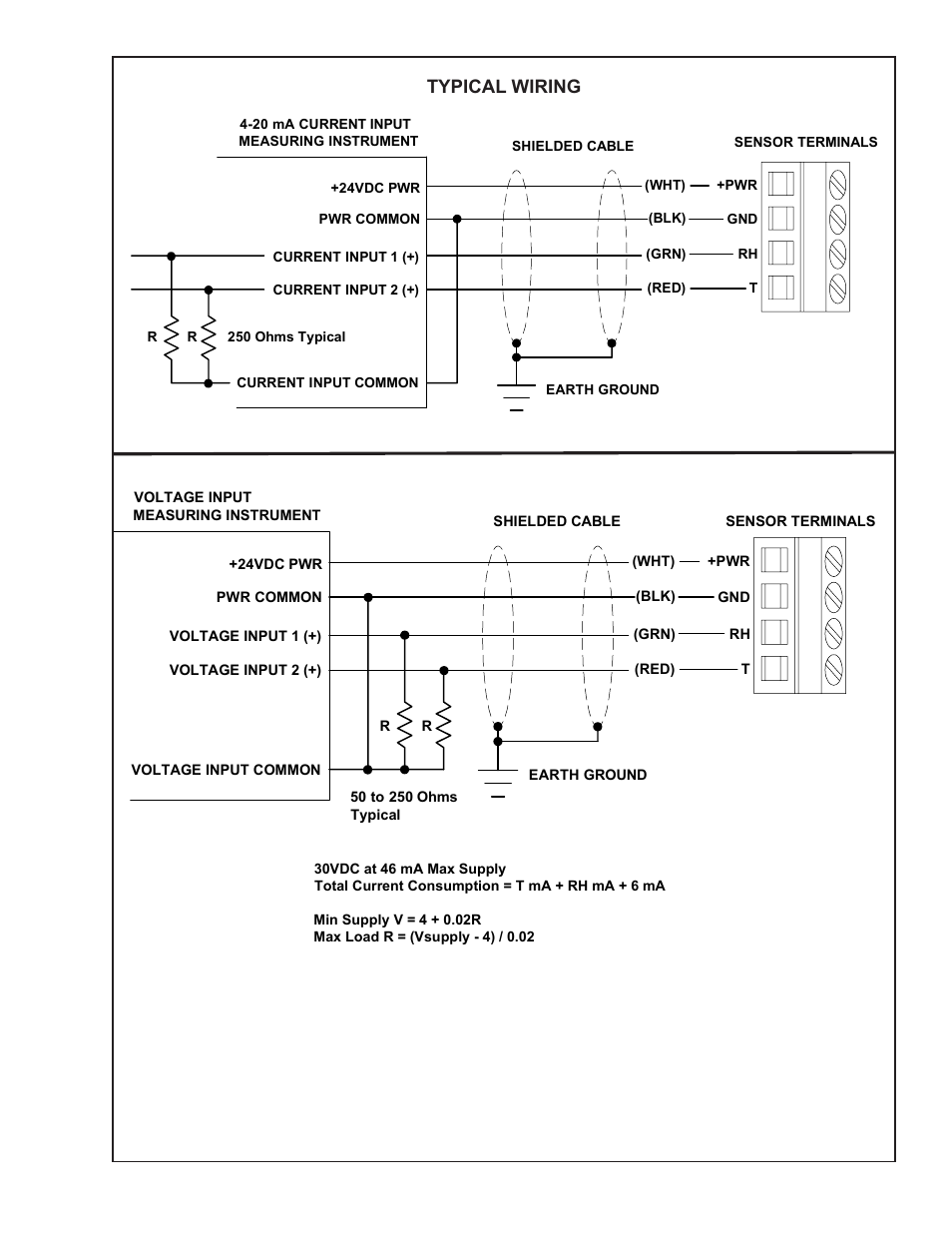 Typical wiring | Young Sensors Relative Humidity & Temperature Probes Models 41382LF2 User Manual | Page 2 / 2