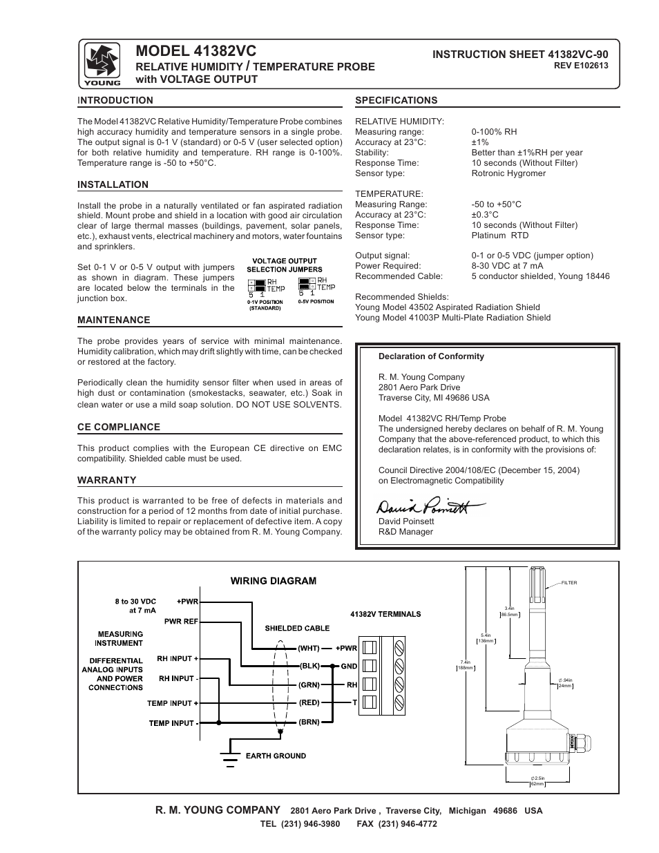 Young Sensors Relative Humidity & Temperature Probes Models 41382VC User Manual | 1 page
