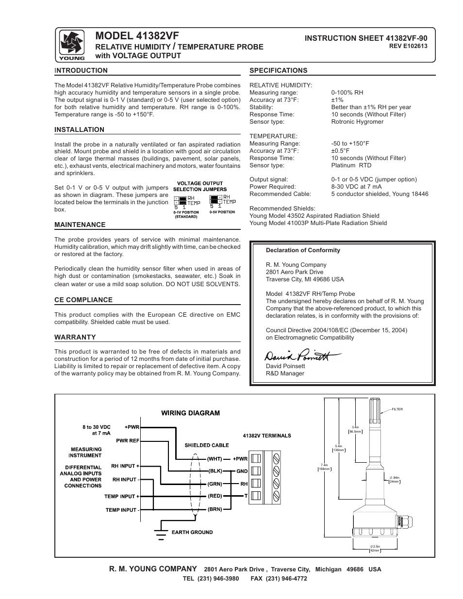 Young Sensors Relative Humidity & Temperature Probes Models 41382VF User Manual | 1 page