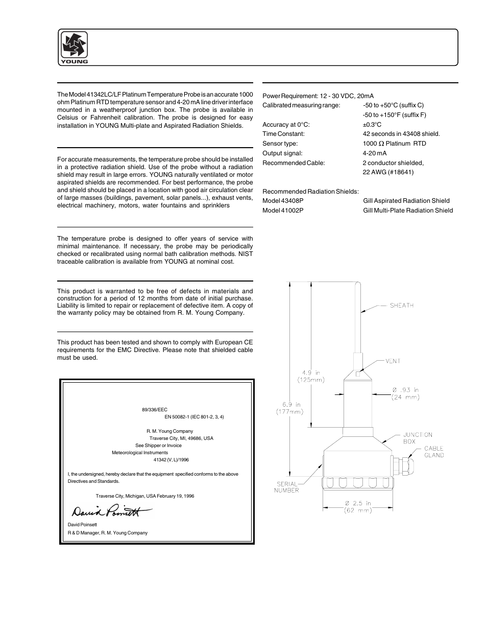 Young Sensors Relative Humidity & Temperature Probes Models 41342L User Manual | 2 pages