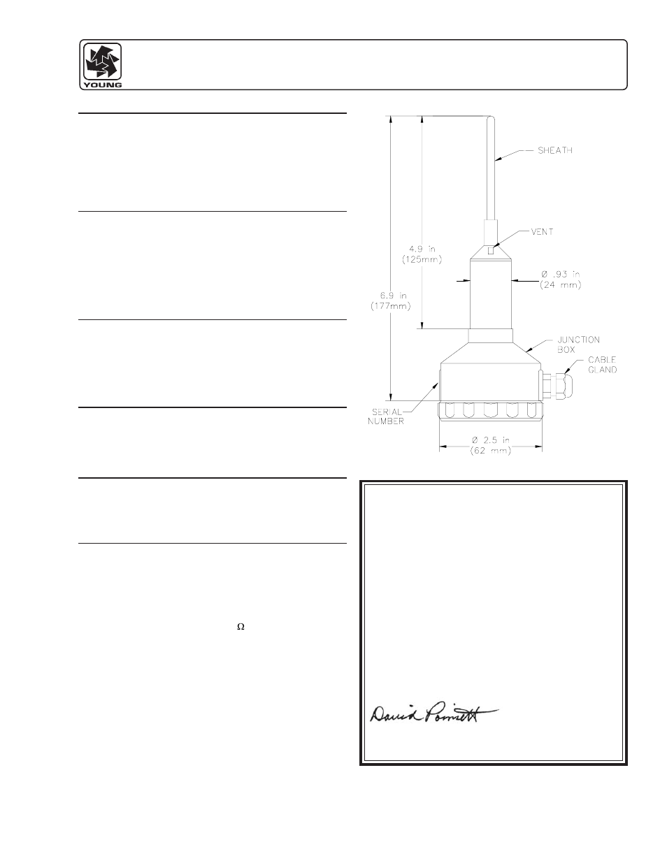 Young Sensors Relative Humidity & Temperature Probes Models 41342V User Manual | 2 pages