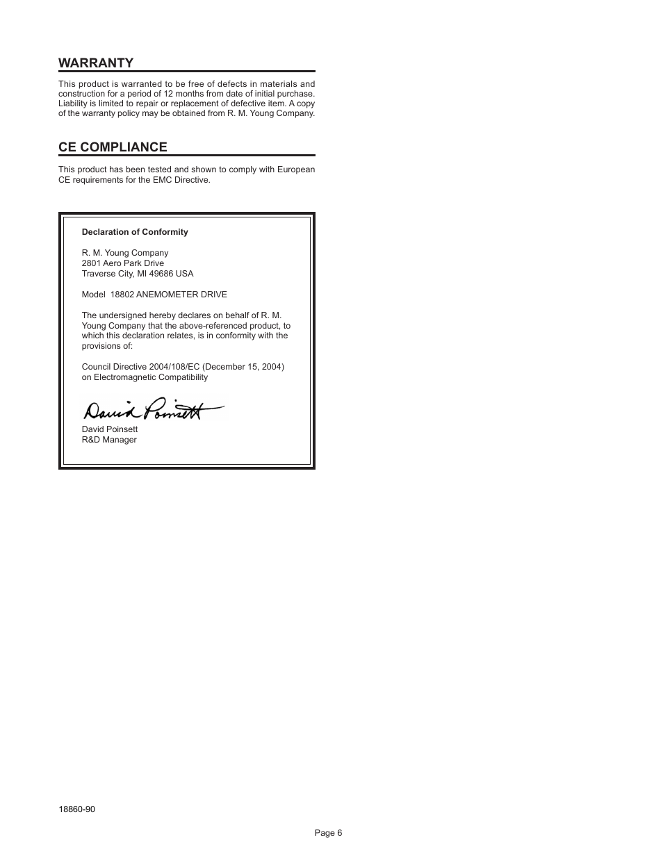 Warranty, Ce compliance | Young Wind Sensor Calibration Accessories User Manual | Page 7 / 16