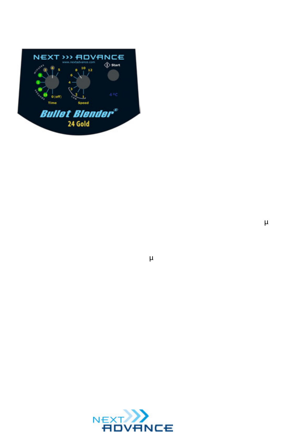Operator’s manual for the bullet blender, Gold | Next Advance Gold 24-AU User Manual | Page 4 / 8