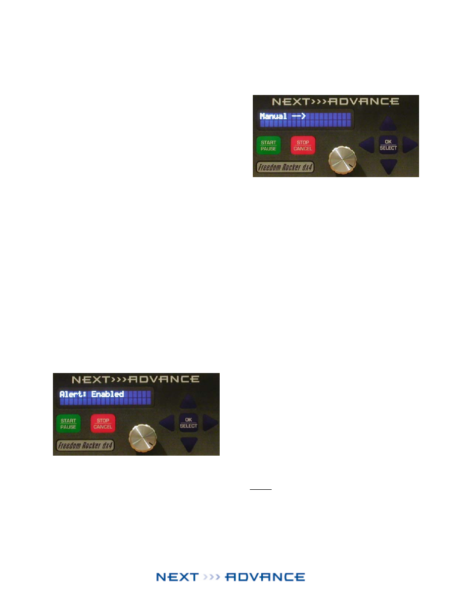 Top level menu, Manual mode | Next Advance DX User Manual | Page 5 / 14