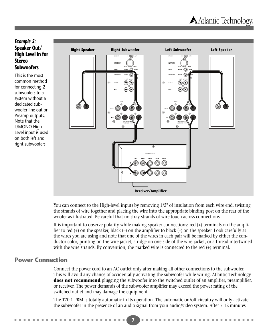 Atlantic technology, Power connection | Atlantic Technology T70.1PBM User Manual | Page 7 / 12