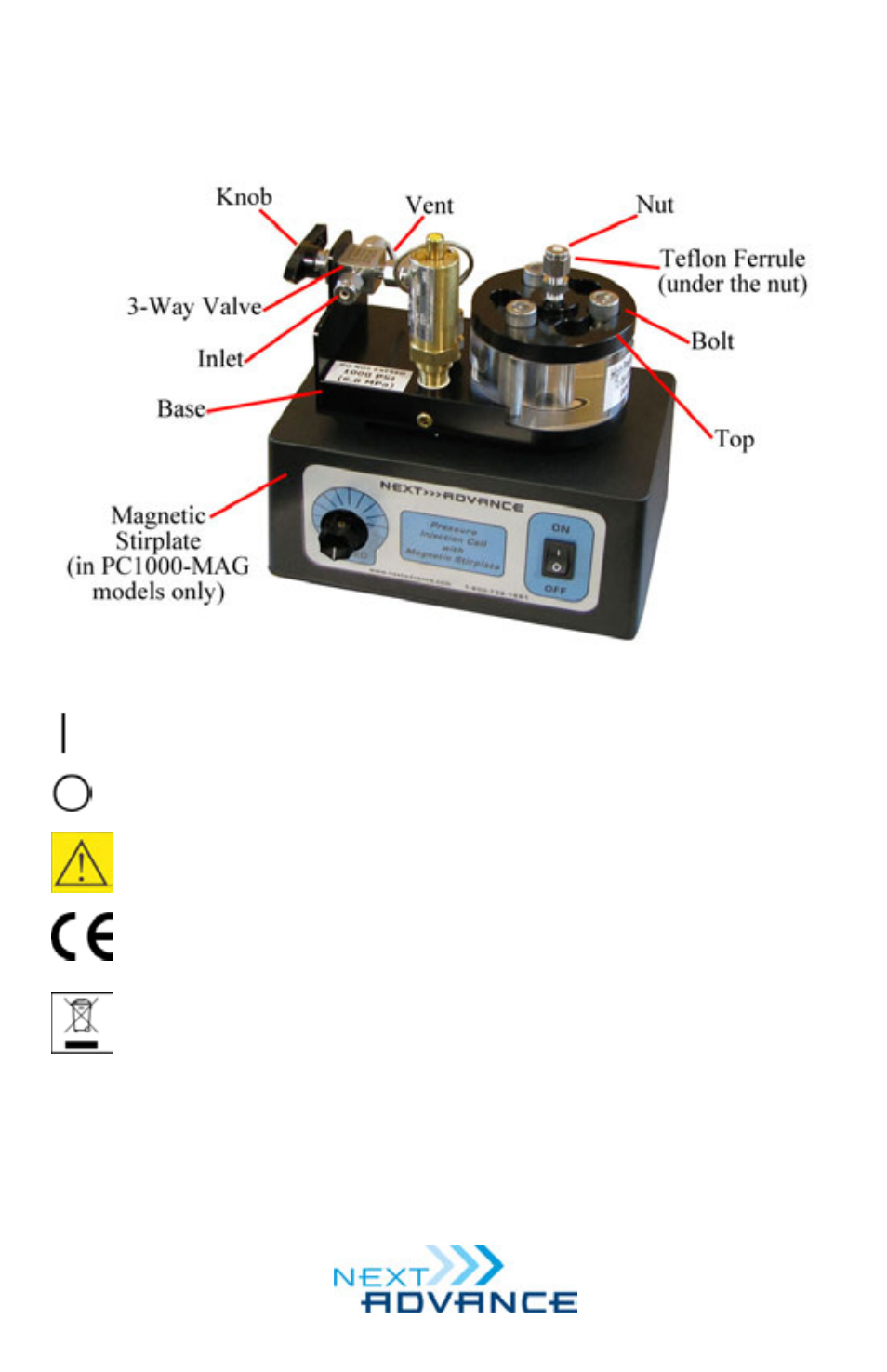 Operator’s manual for the pressure injection cell | Next Advance PC1000-MAG User Manual | Page 2 / 7