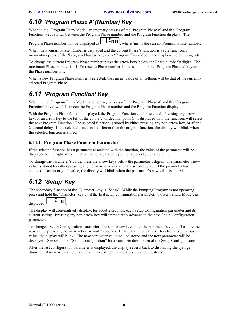 Program phase #’ (number) key, Program function’ key, Setup’ key | Next Advance SP1070-M User Manual | Page 17 / 60