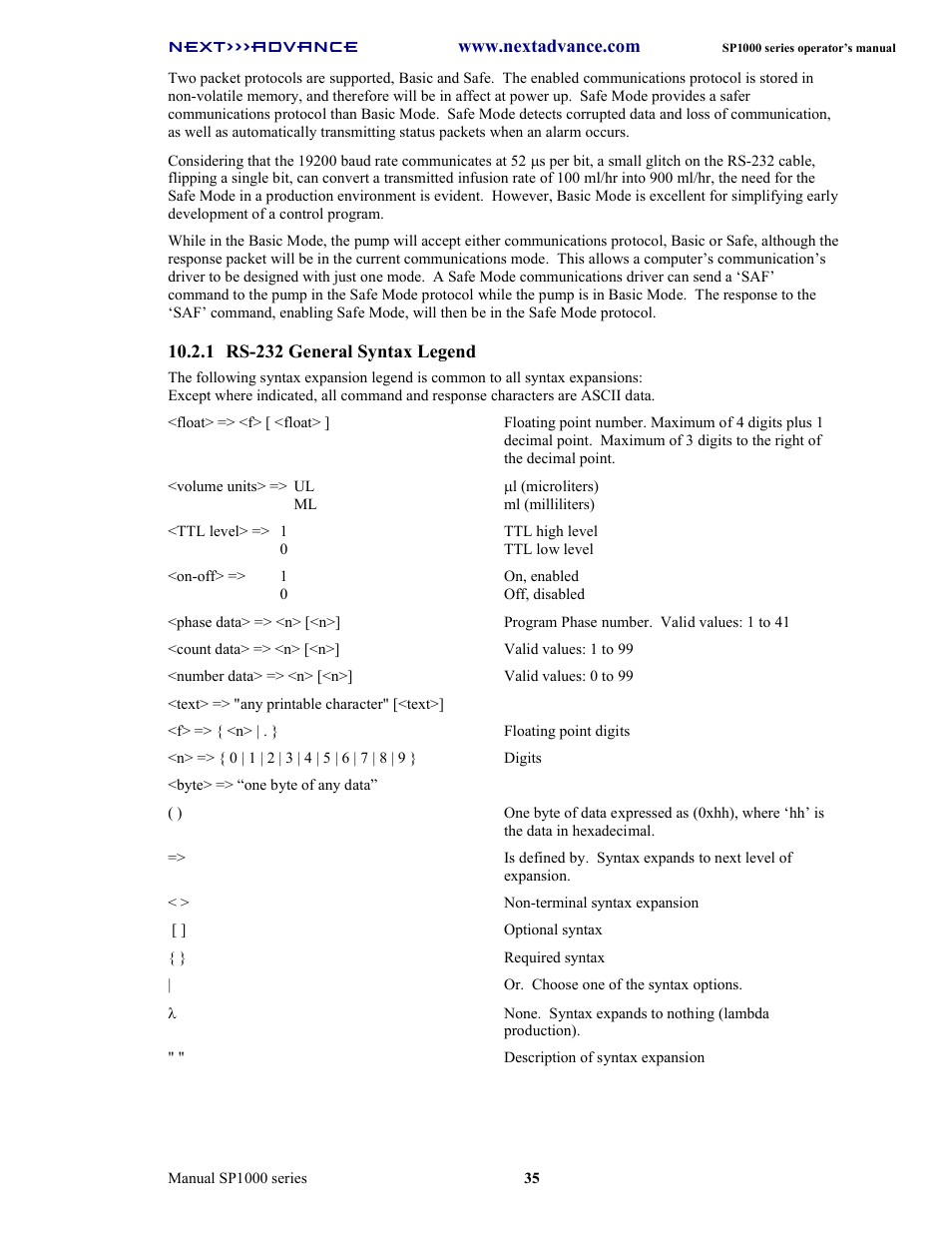 Next Advance SP1070-M User Manual | Page 42 / 60