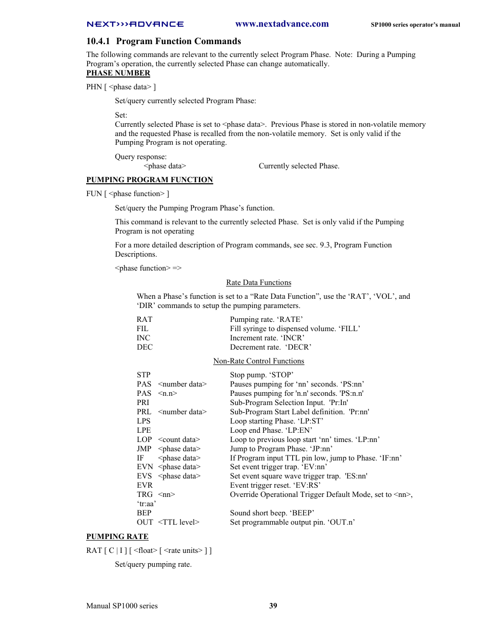 Next Advance SP1070-M User Manual | Page 46 / 60