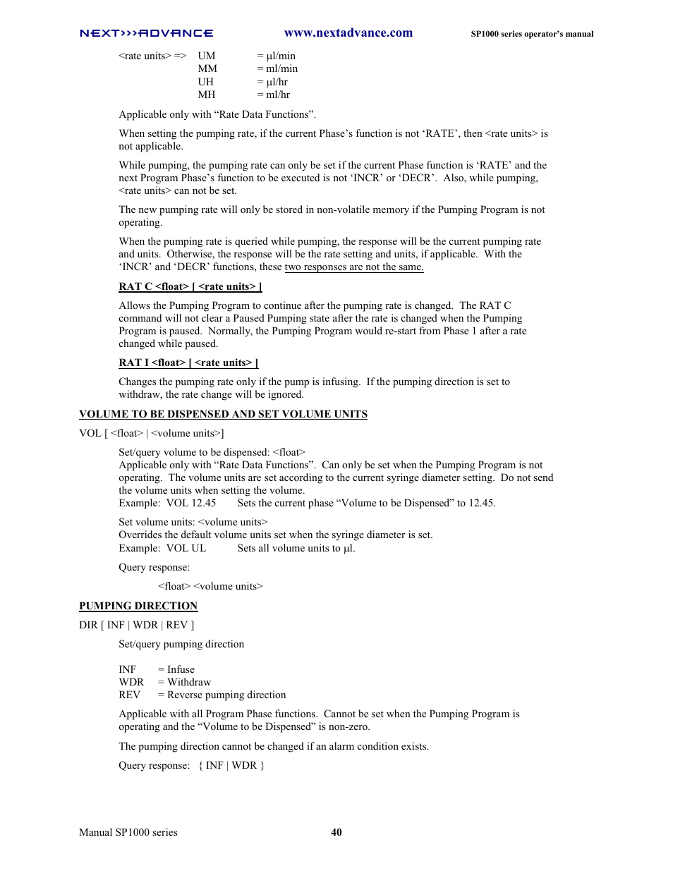 Next Advance SP1070-M User Manual | Page 47 / 60