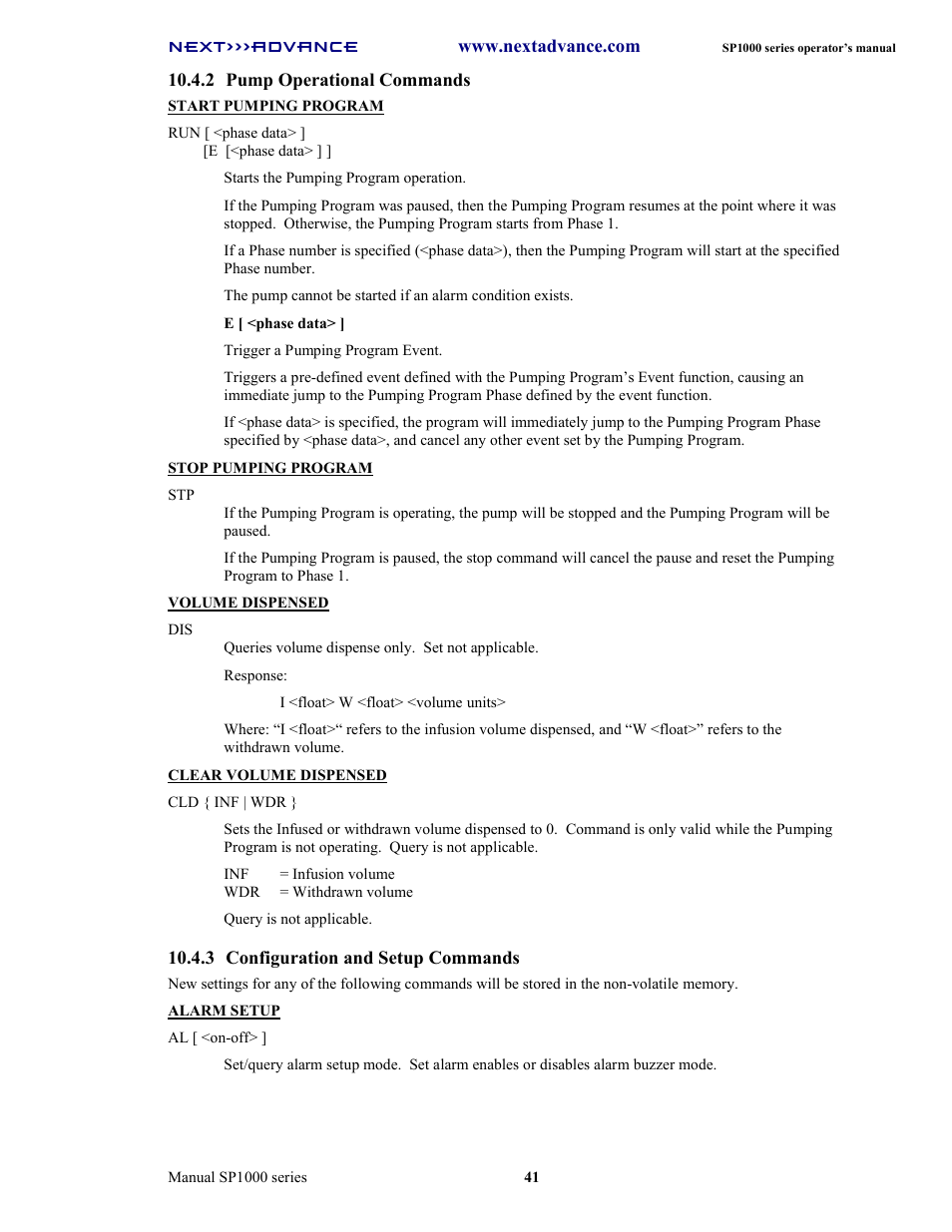 Next Advance SP1070-M User Manual | Page 48 / 60