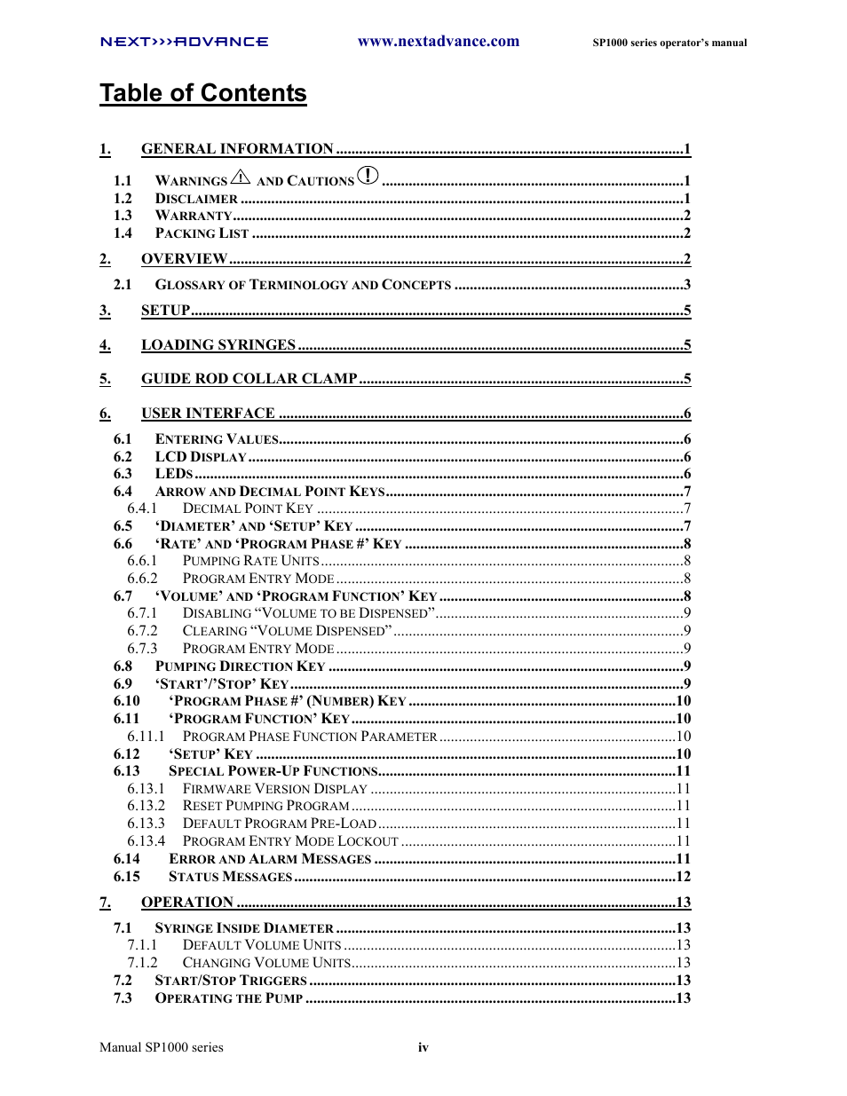 Next Advance SP1070-M User Manual | Page 5 / 60