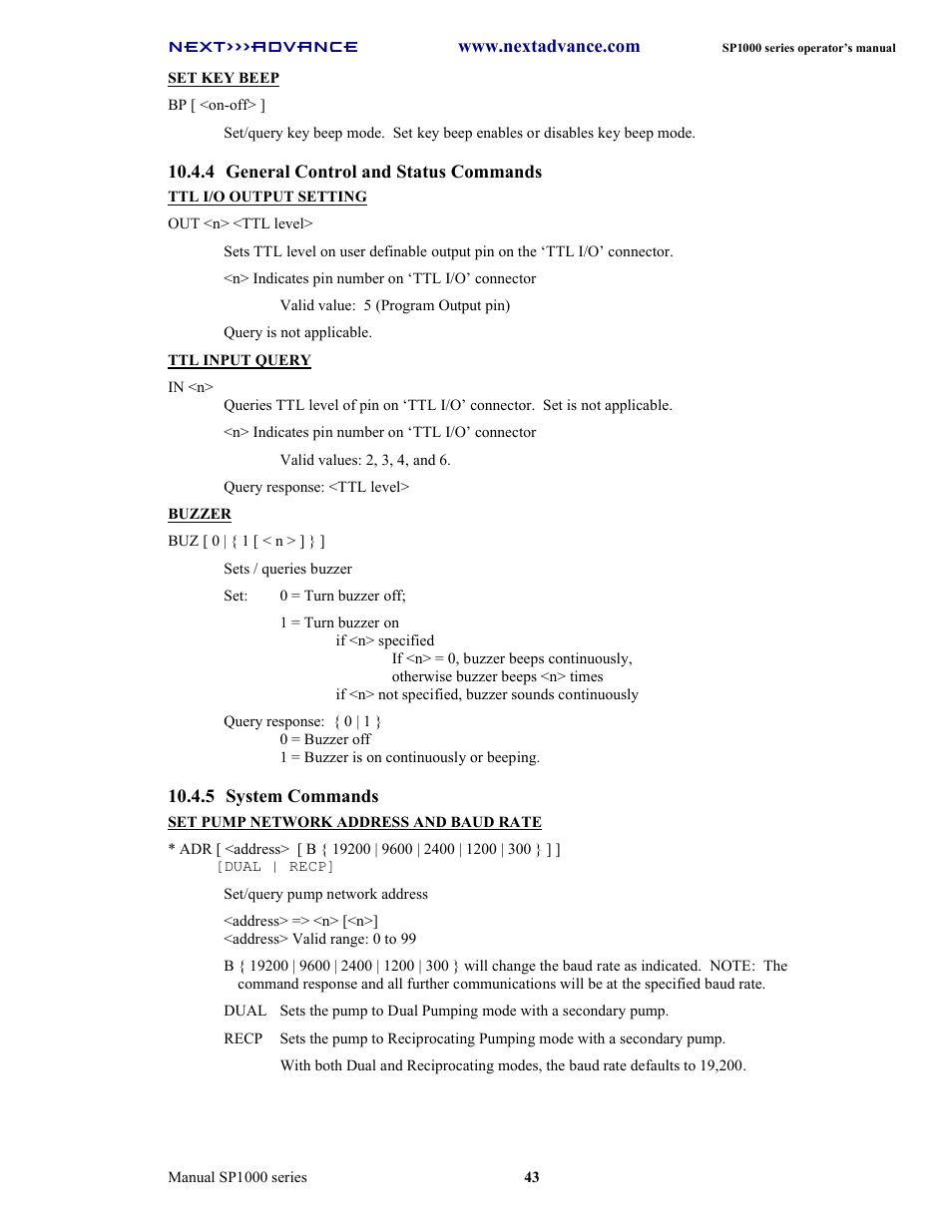 Next Advance SP1070-M User Manual | Page 50 / 60