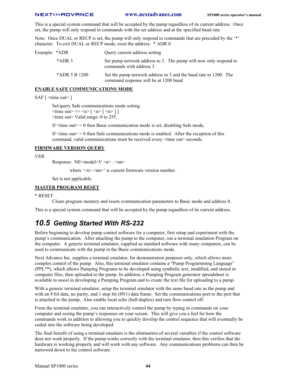 Getting started with rs-232 | Next Advance SP1070-M User Manual | Page 51 / 60