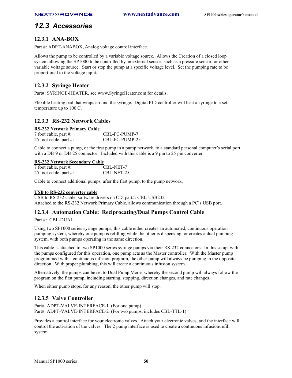 Accessories | Next Advance SP1070-M User Manual | Page 57 / 60