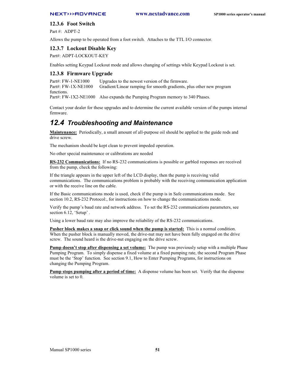 Troubleshooting and maintenance | Next Advance SP1070-M User Manual | Page 58 / 60