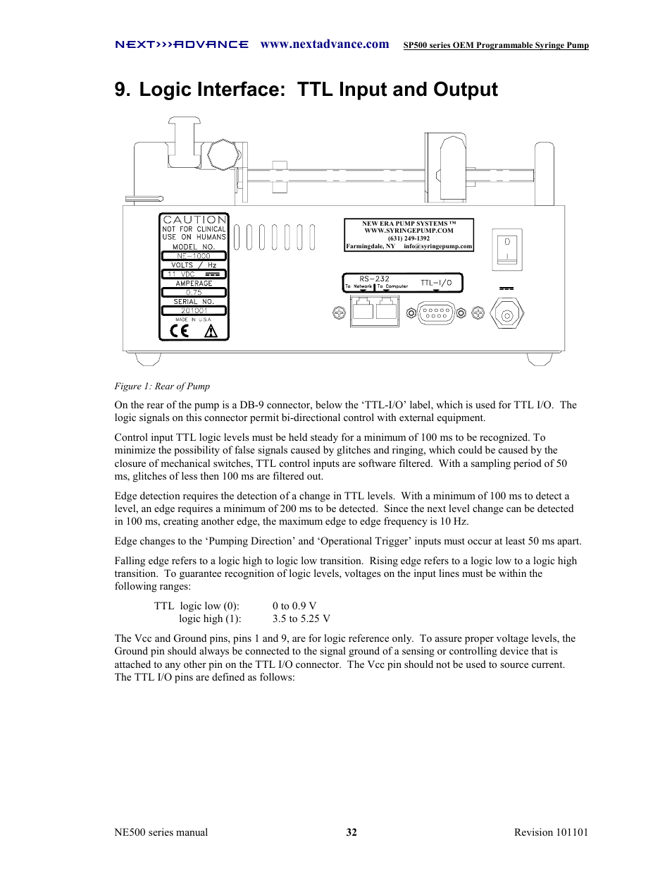 Logic interface: ttl input and output, Next>>>advance | Next Advance SP570-M User Manual | Page 37 / 44