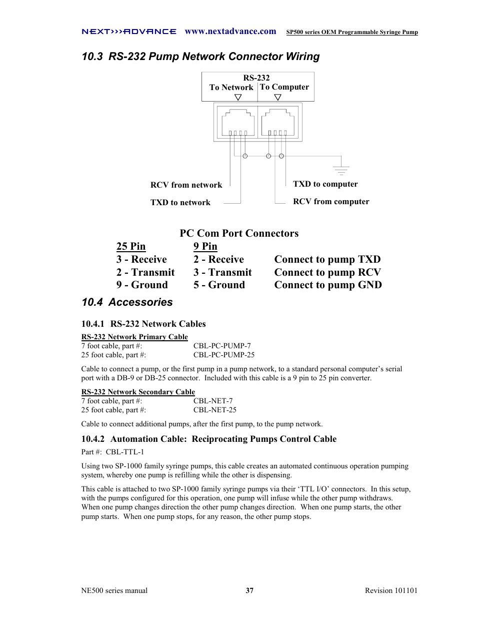 3 rs-232 pump network connector wiring | Next Advance SP570-M User Manual | Page 42 / 44