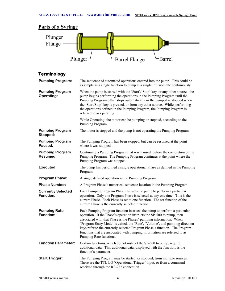 Plunger flange plunger barrel barrel flange, Parts of a syringe | Next Advance SP570-M User Manual | Page 9 / 44