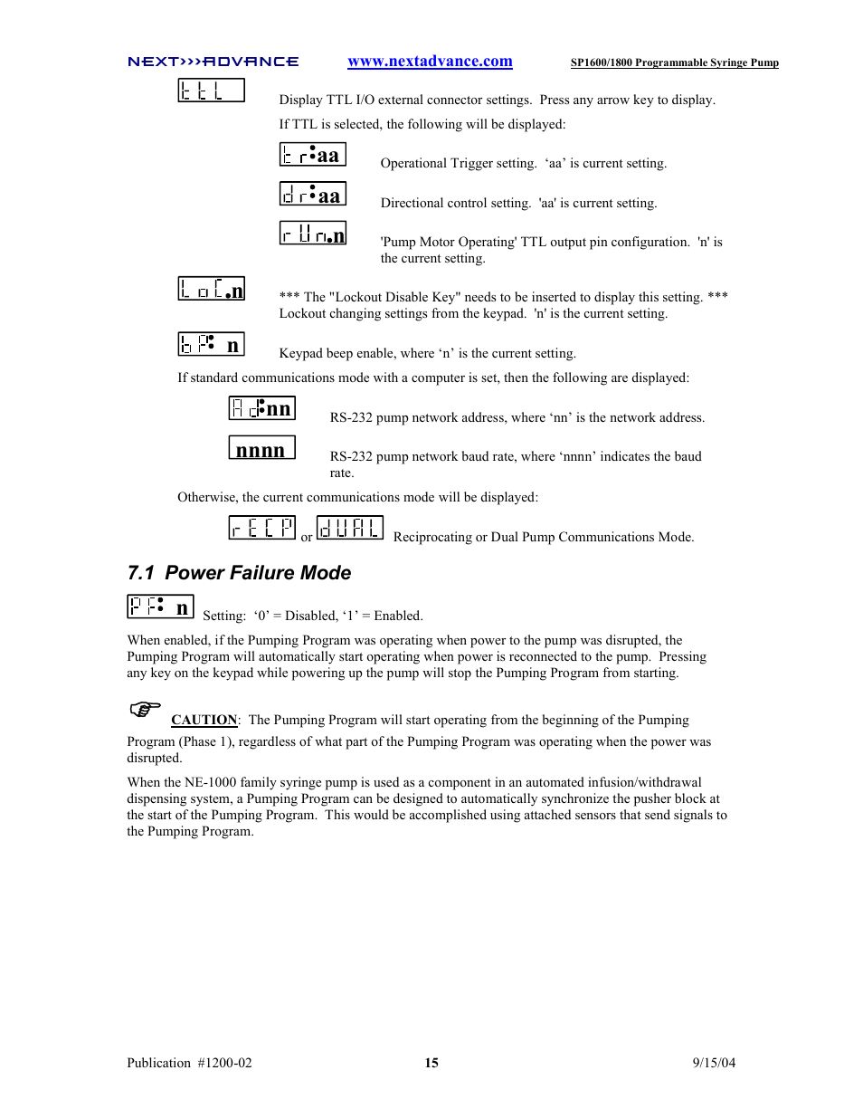 Next Advance SP1800 User Manual | Page 20 / 57