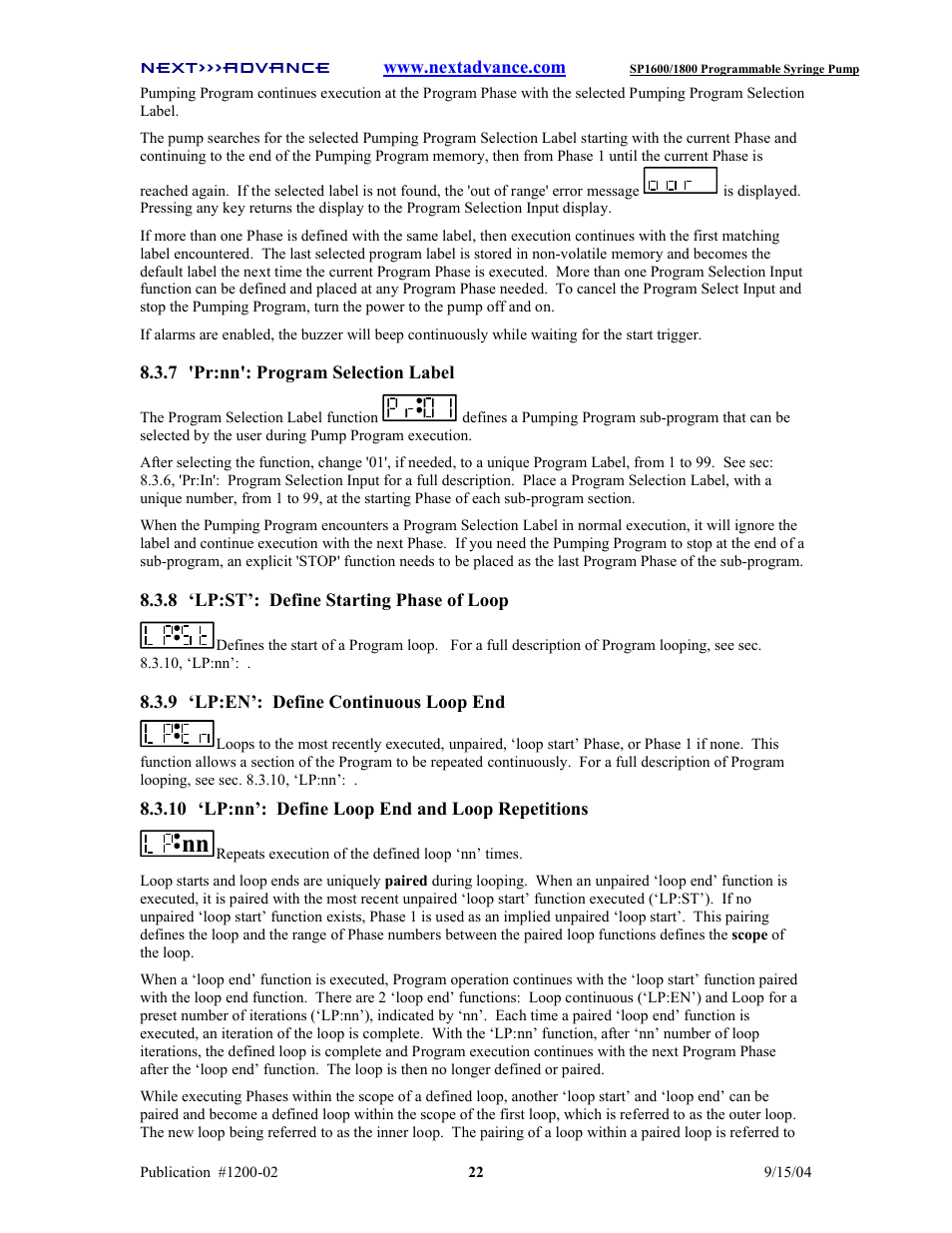 Next Advance SP1800 User Manual | Page 27 / 57