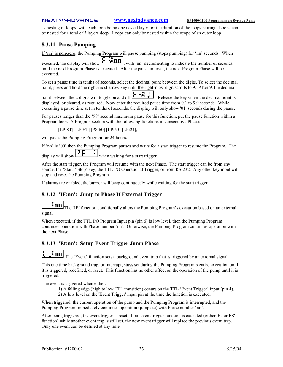 Next Advance SP1800 User Manual | Page 28 / 57