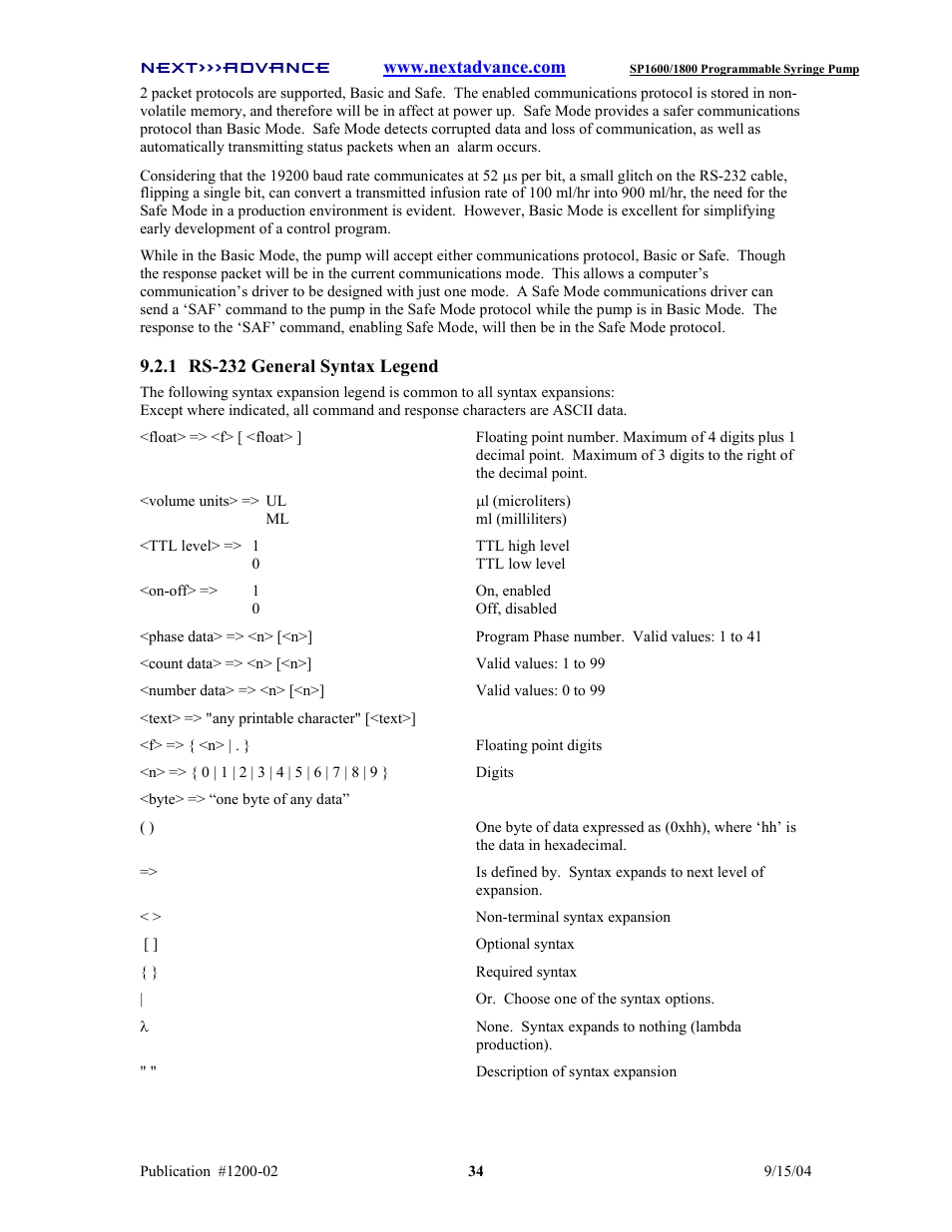 Next Advance SP1800 User Manual | Page 39 / 57