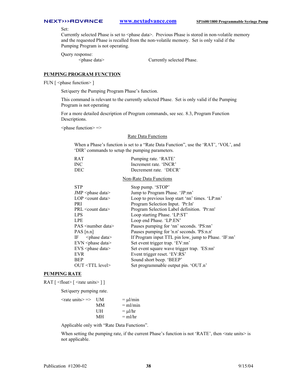 Next Advance SP1800 User Manual | Page 43 / 57