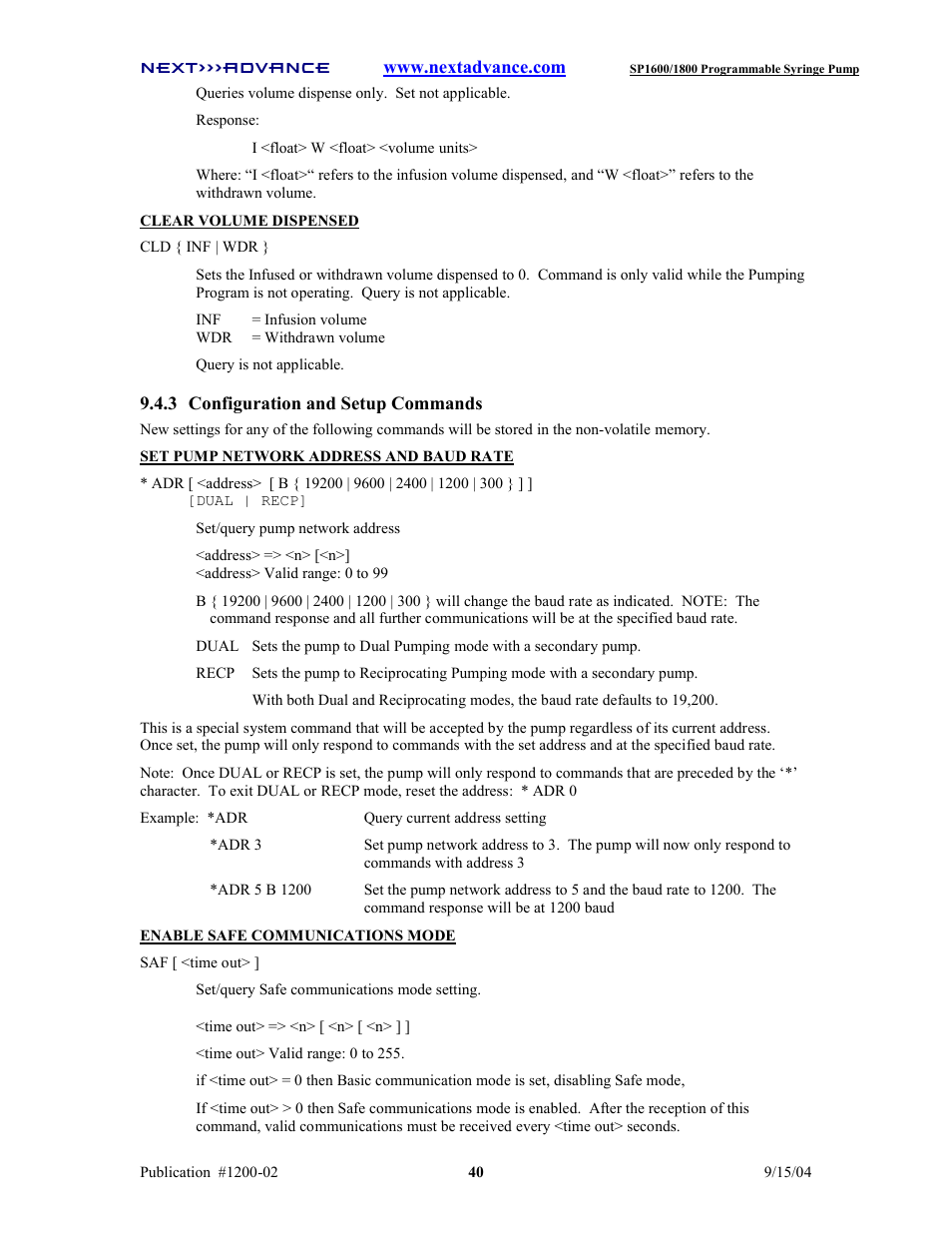 Next Advance SP1800 User Manual | Page 45 / 57