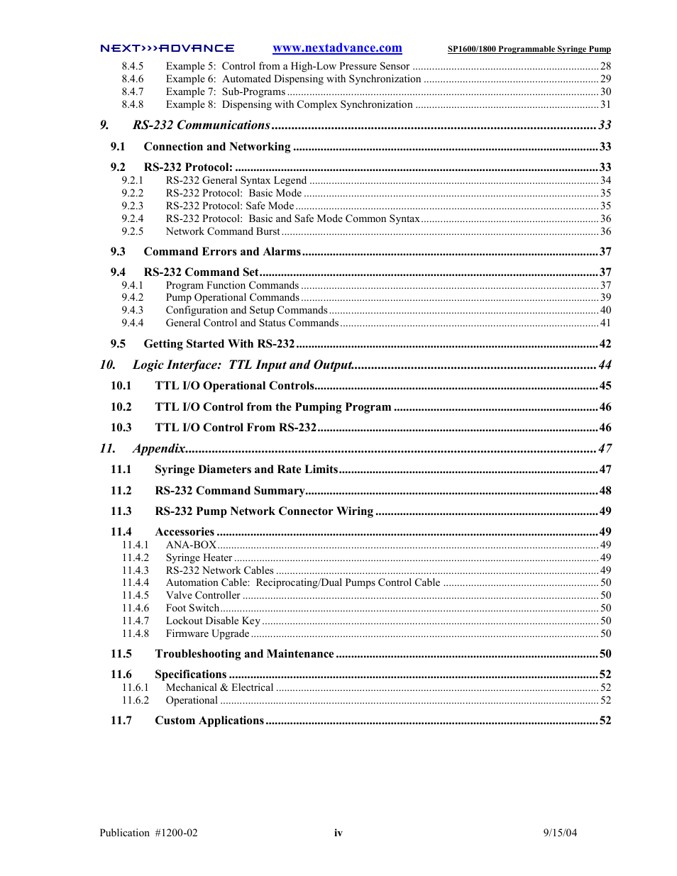 Next Advance SP1800 User Manual | Page 5 / 57
