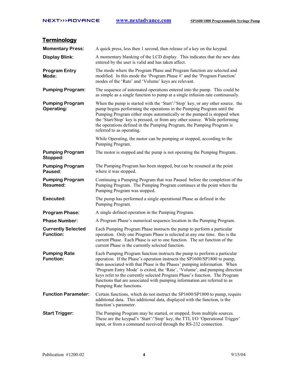 Next Advance SP1800 User Manual | Page 9 / 57
