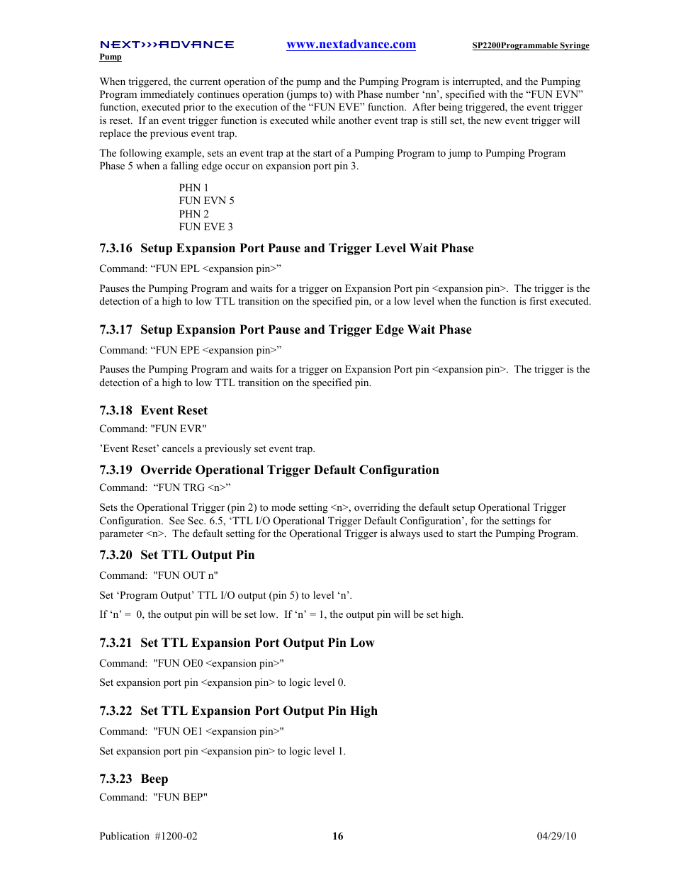Next Advance SP2200 User Manual | Page 21 / 52