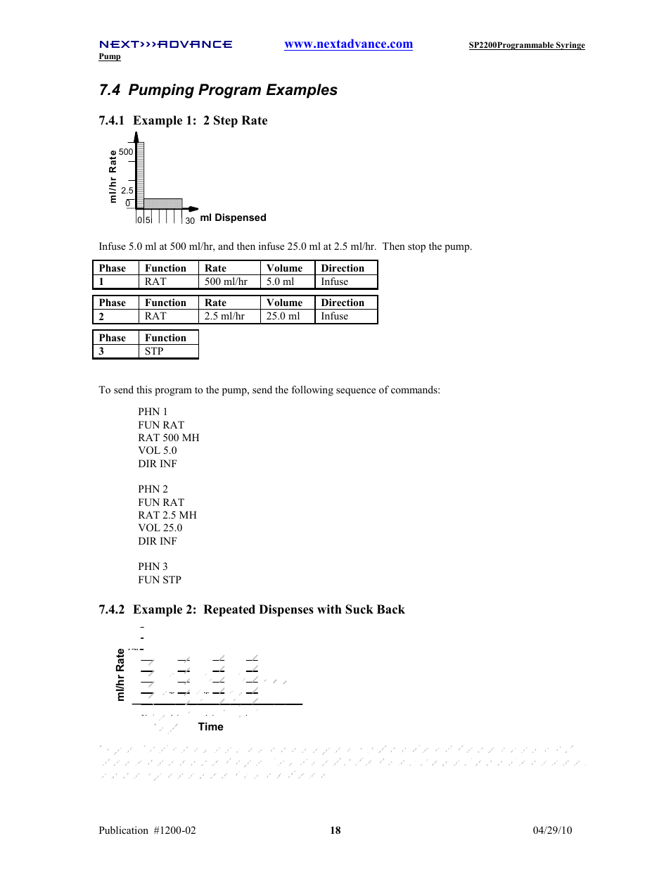 4 pumping program examples | Next Advance SP2200 User Manual | Page 23 / 52